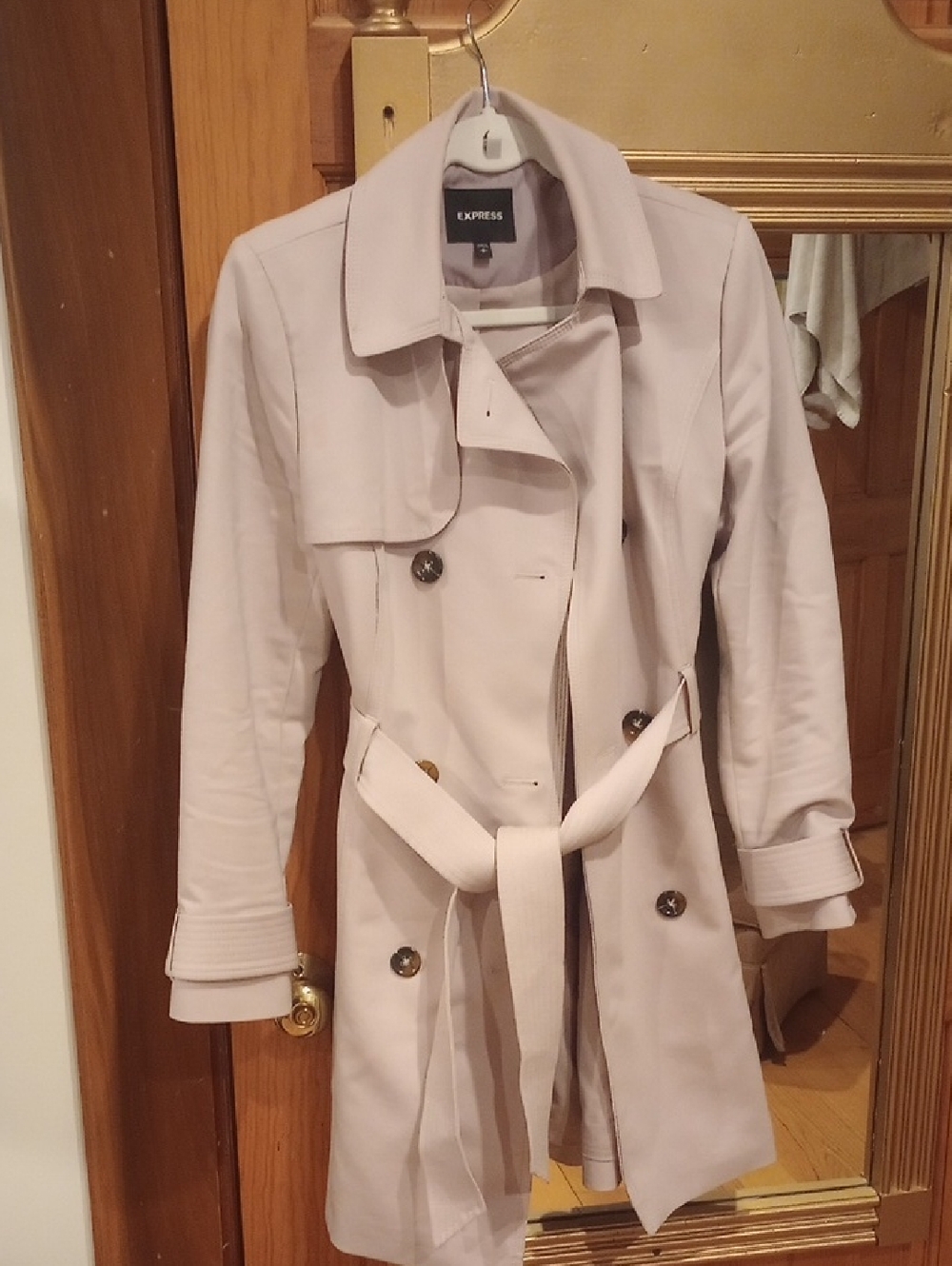 Express Women's Light Pink Double-Breasted Trench Coat